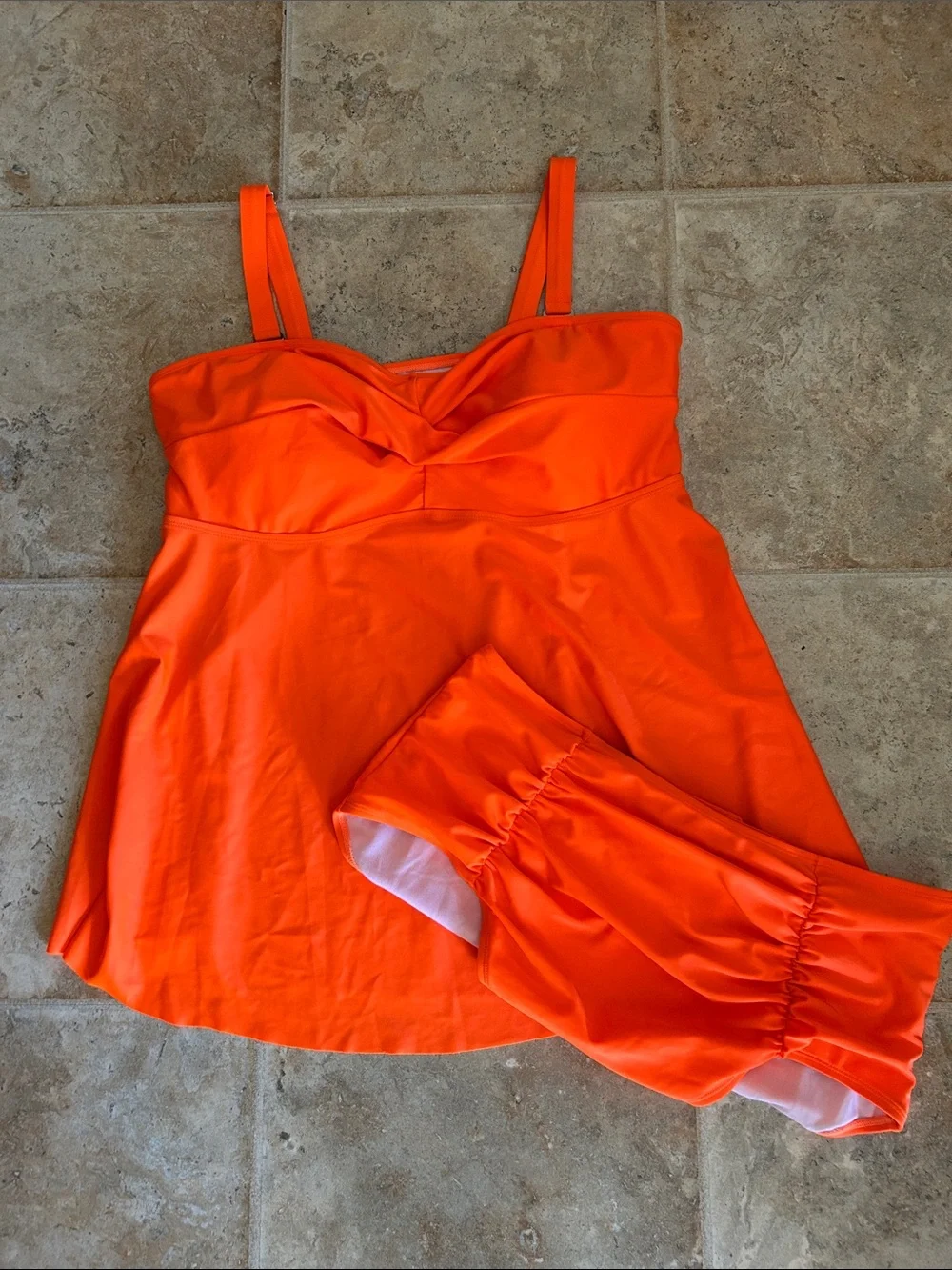 Women’s Orange Swim Suit with High-Waist Bottoms
